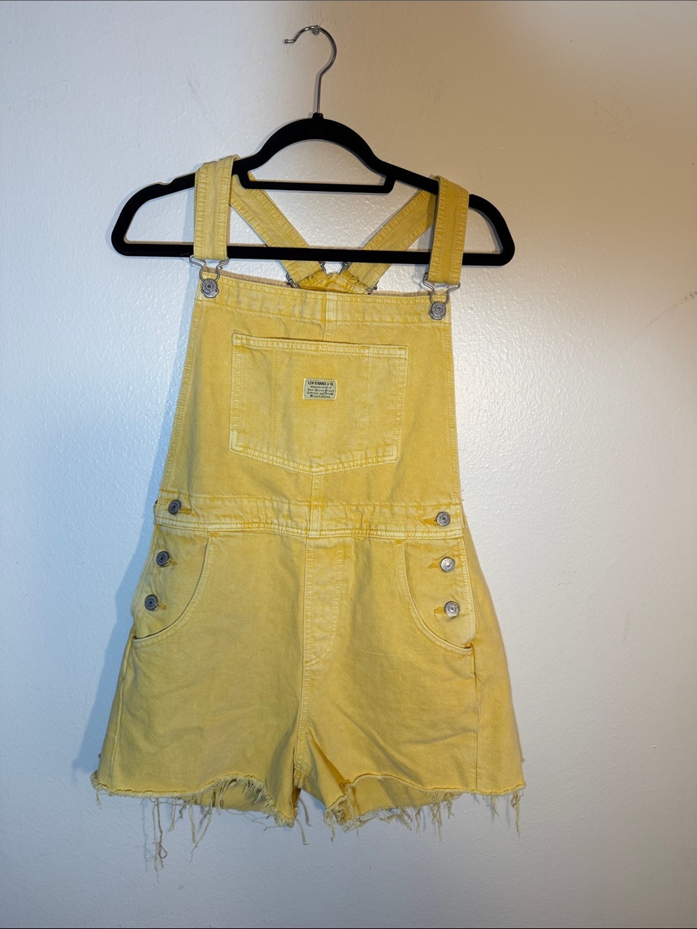 Levi’s Yellow Jean Denim Cut Off Overalls  Shortalls Romper Medium